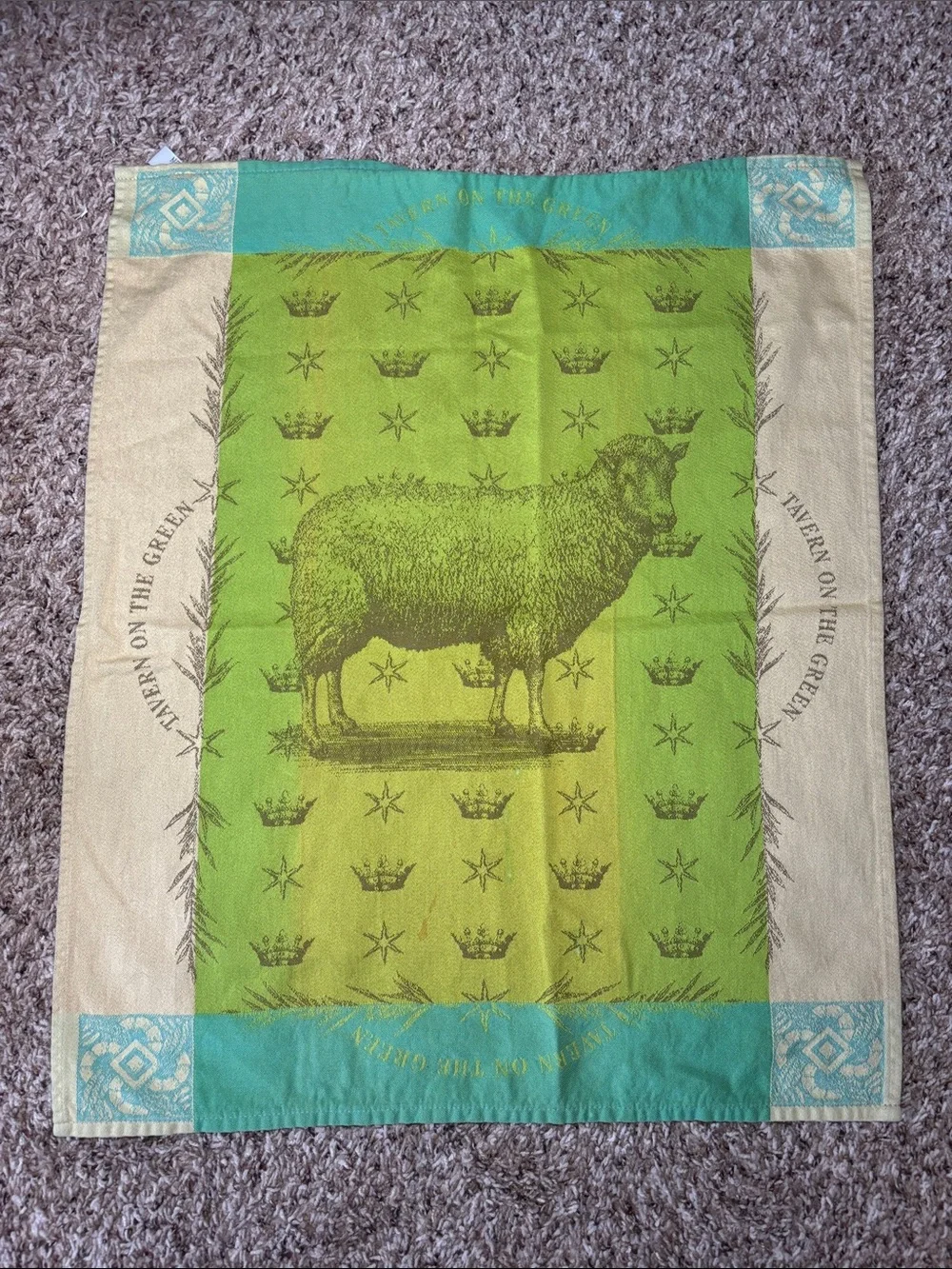 Tavern on the Green NYC French Jacquard Cotton Dish Towel Sheep Motif